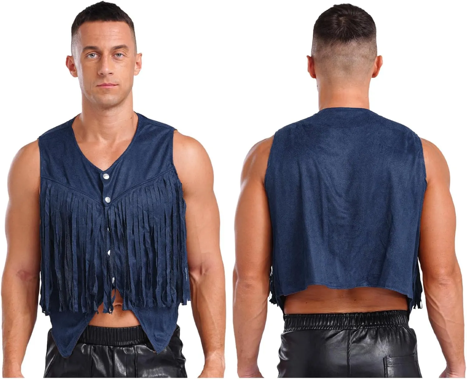 Men's Suede Leather Fringe Vest Vintage Cowboy Style Sleeveless Jacket Slim Fit Waistcoats
