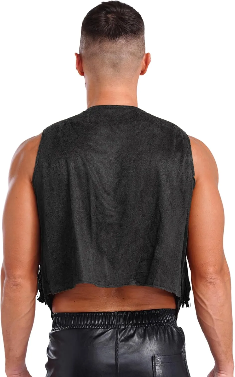 Men's Suede Leather Fringe Vest Vintage Cowboy Style Sleeveless Jacket Slim Fit Waistcoats