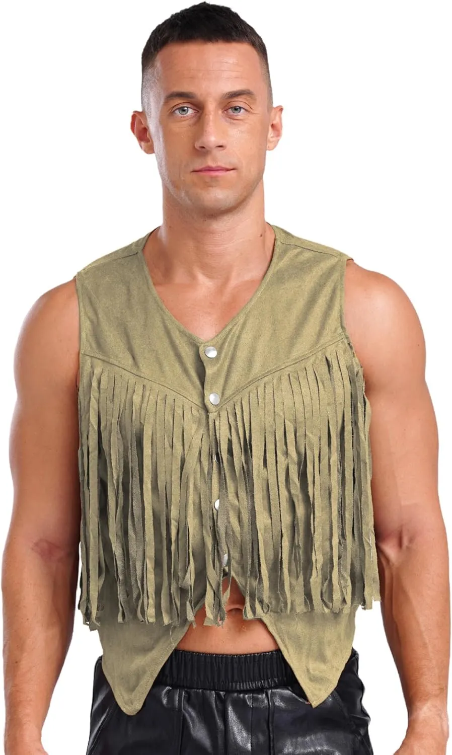 Men's Suede Leather Fringe Vest Vintage Cowboy Style Sleeveless Jacket Slim Fit Waistcoats