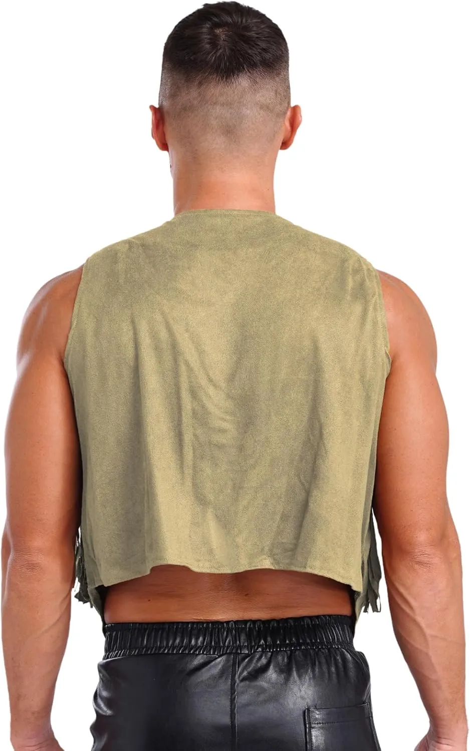Men's Suede Leather Fringe Vest Vintage Cowboy Style Sleeveless Jacket Slim Fit Waistcoats