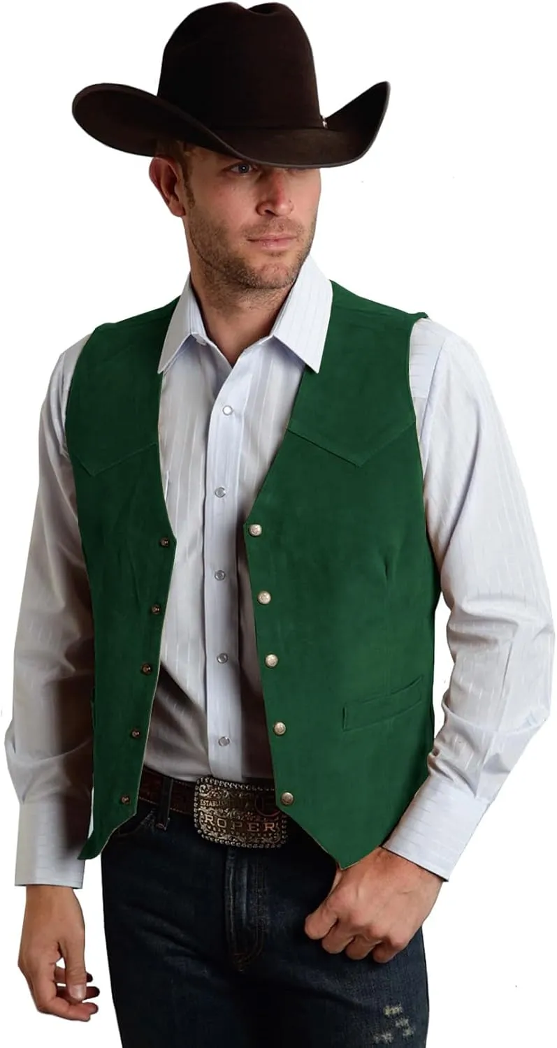 Men's Suede Leather Vest Vintage Cowboy Style Sleeveless Jacket Slim Fit Wedding Waistcoats