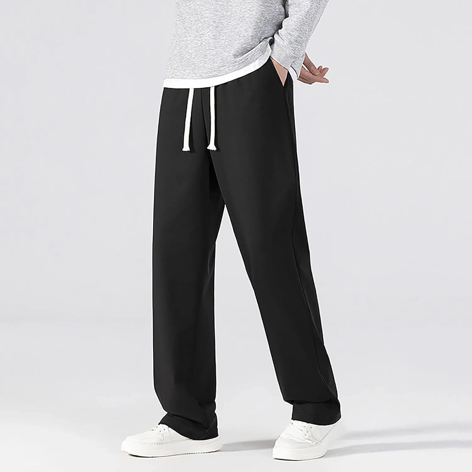 Mens Sweatpants Casual Loose Drawstring Pocket Straight Lengthened Big and Tall Suit Pants for Men