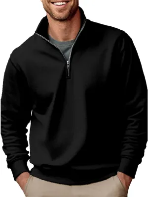 Mens Sweatshirts 1/4 Zipper Stand Collar Long Sleeve Pullover Tops Fall Winter Solid Casual Athletic Sweater Tops