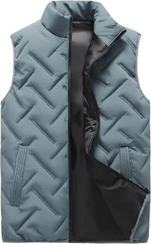 Mens Vest Jacket Winter Warm Puffer Padded Waistcoats Casual Zipper Thick Outdoor Vest Coat with Pockets