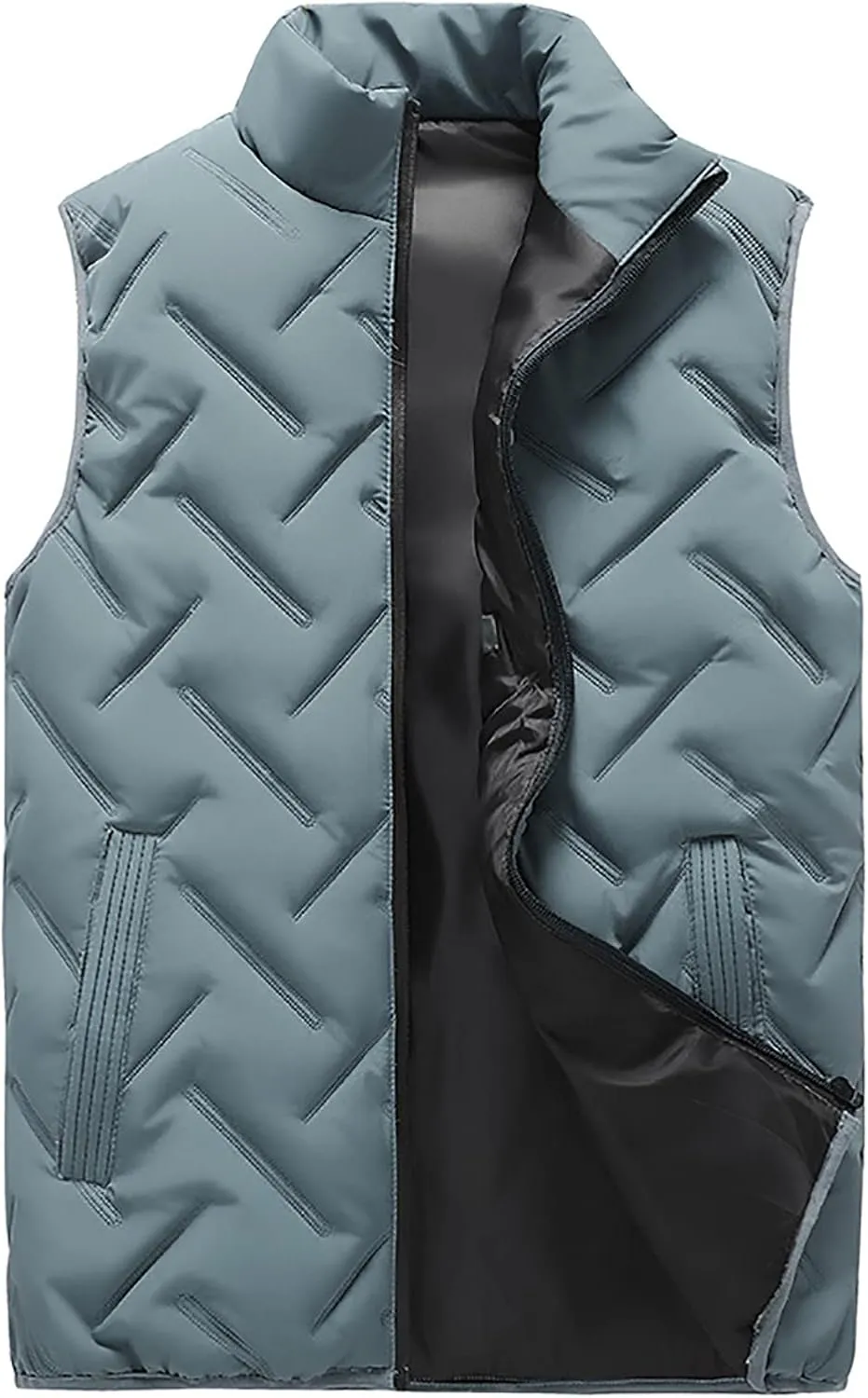 Mens Vest Jacket Winter Warm Puffer Padded Waistcoats Casual Zipper Thick Outdoor Vest Coat with Pockets