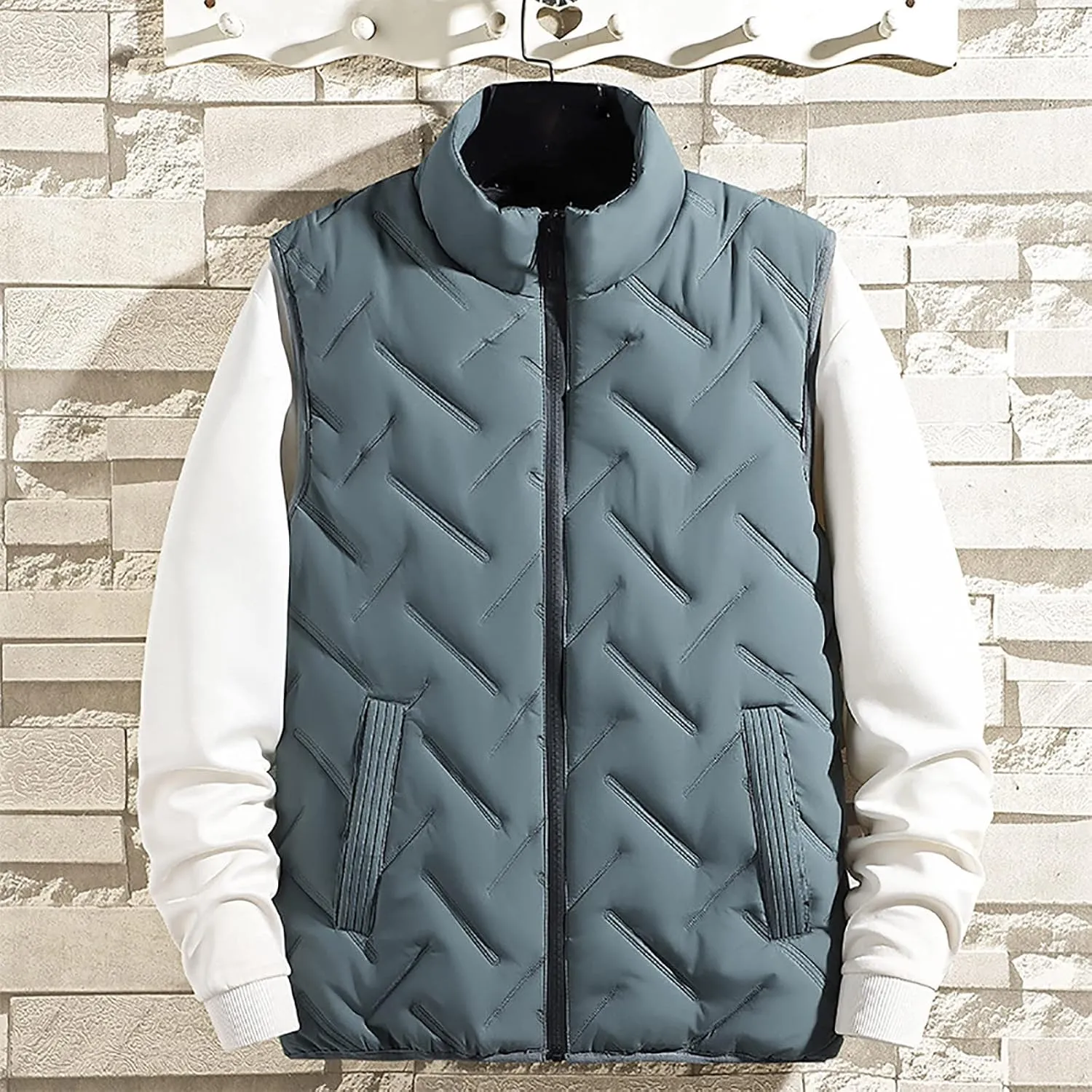 Mens Vest Jacket Winter Warm Puffer Padded Waistcoats Casual Zipper Thick Outdoor Vest Coat with Pockets