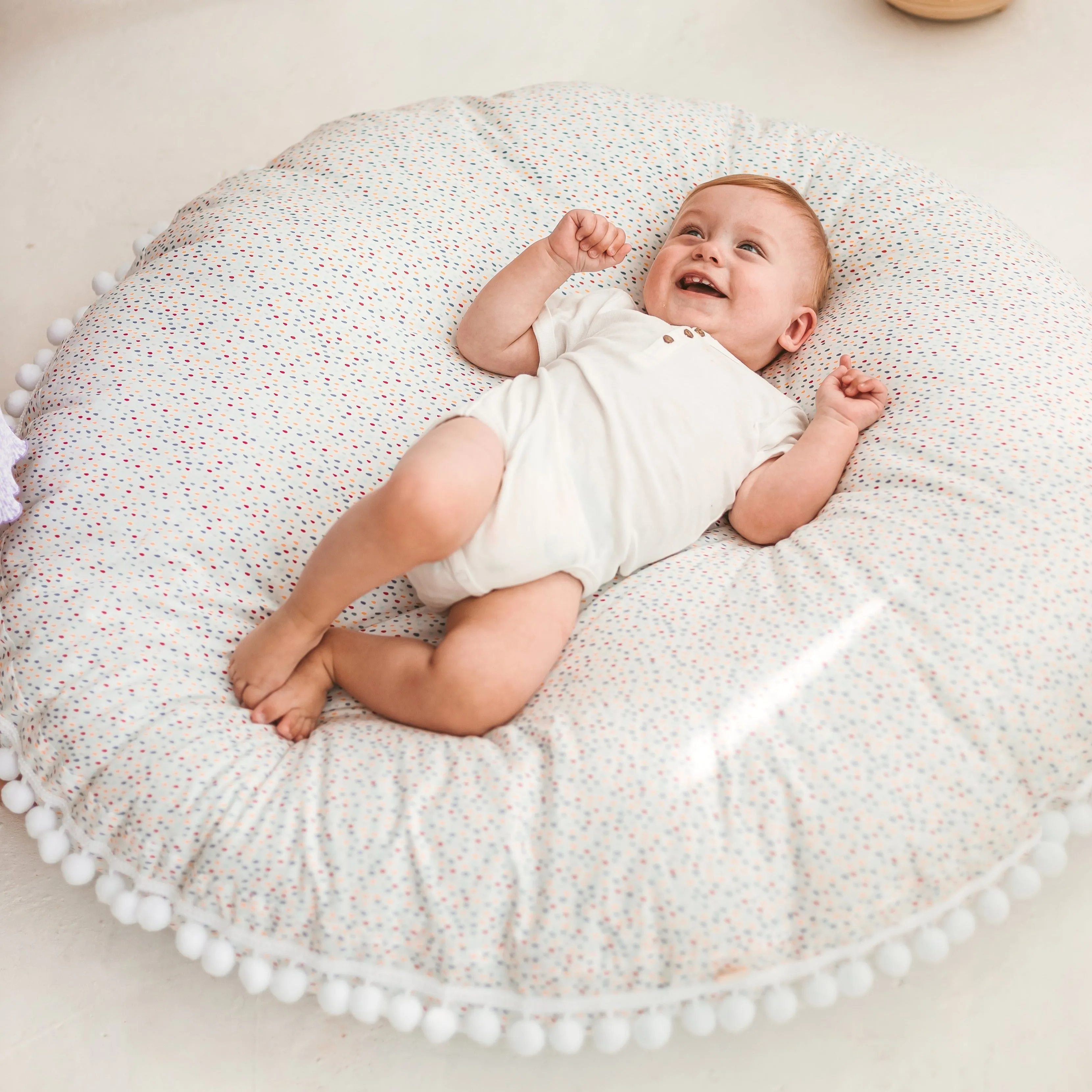 Minicamp Big Floor Cushion With Pompoms In Colour Drops On White