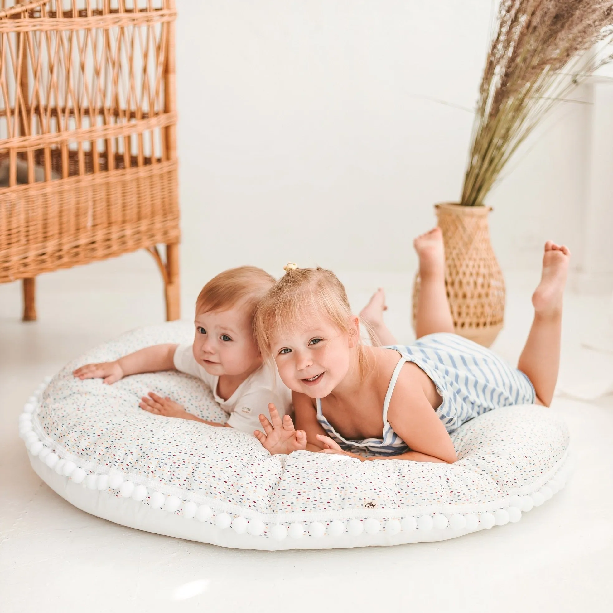 Minicamp Big Floor Cushion With Pompoms In Colour Drops On White