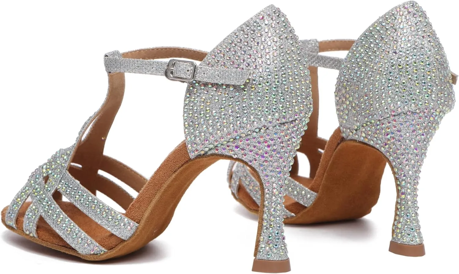 Minishion T-Strap Dance Shoes for Women Rhinestones Wedding Sandals