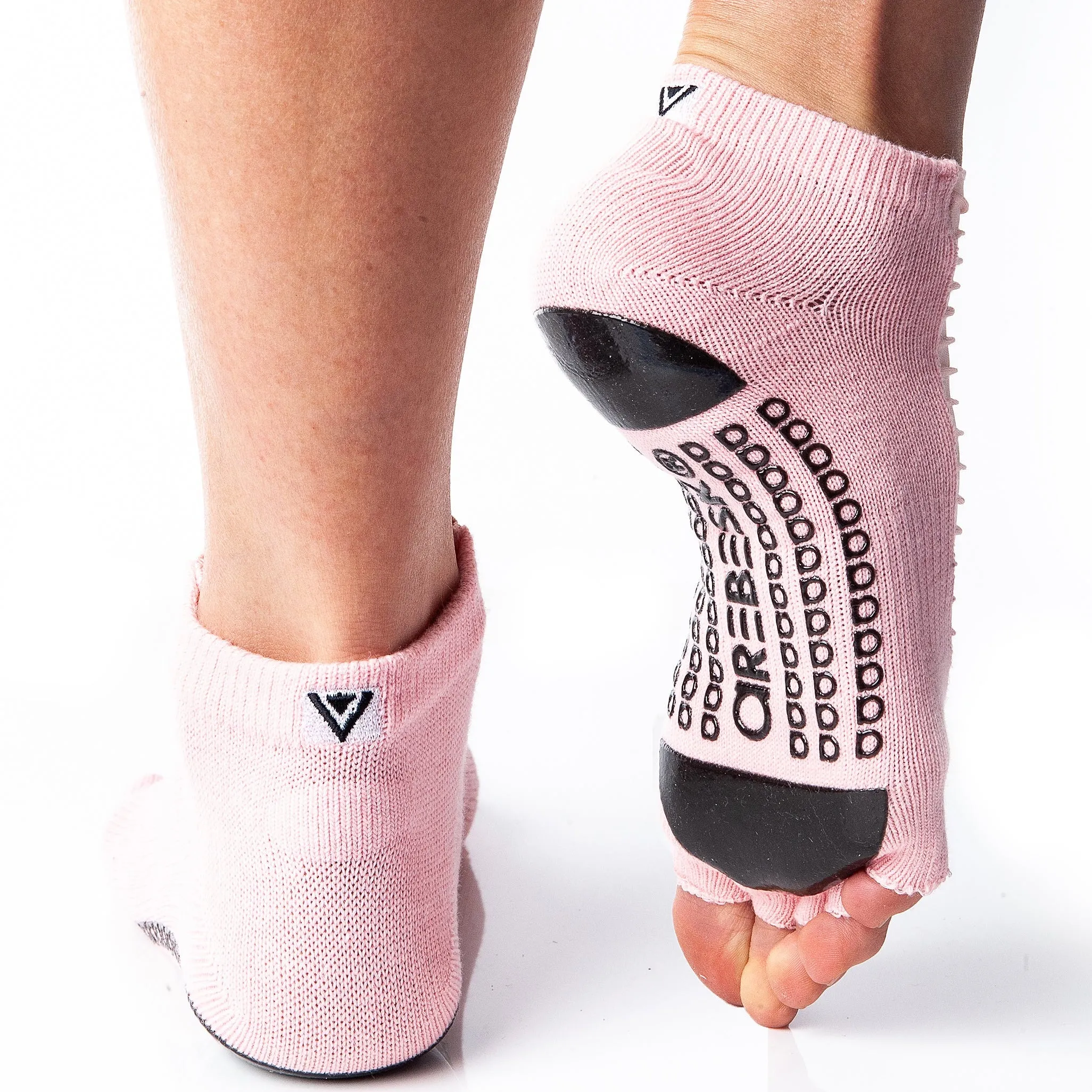 Moto Open Toe Grip Socks - Light Pink (Barre / Pilates)