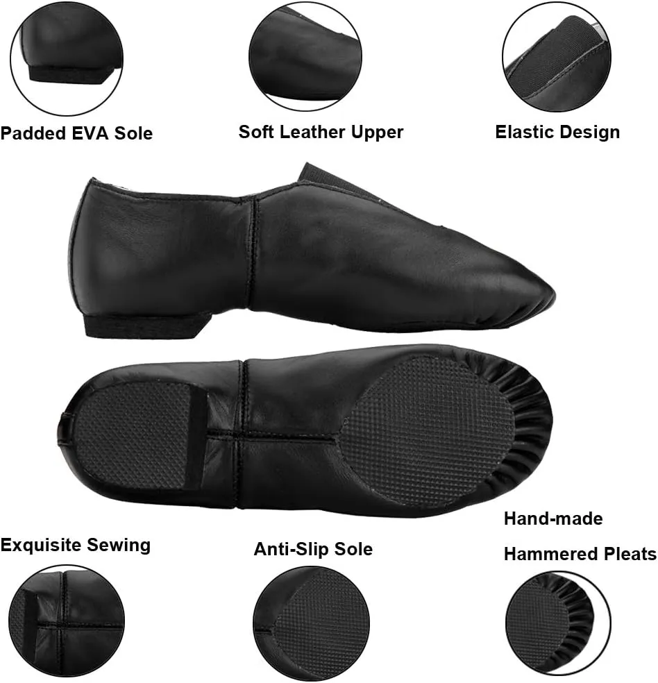 MSMAX Leather Jazz Dance Shoes Womens Slip on Practice Teaching Shoe
