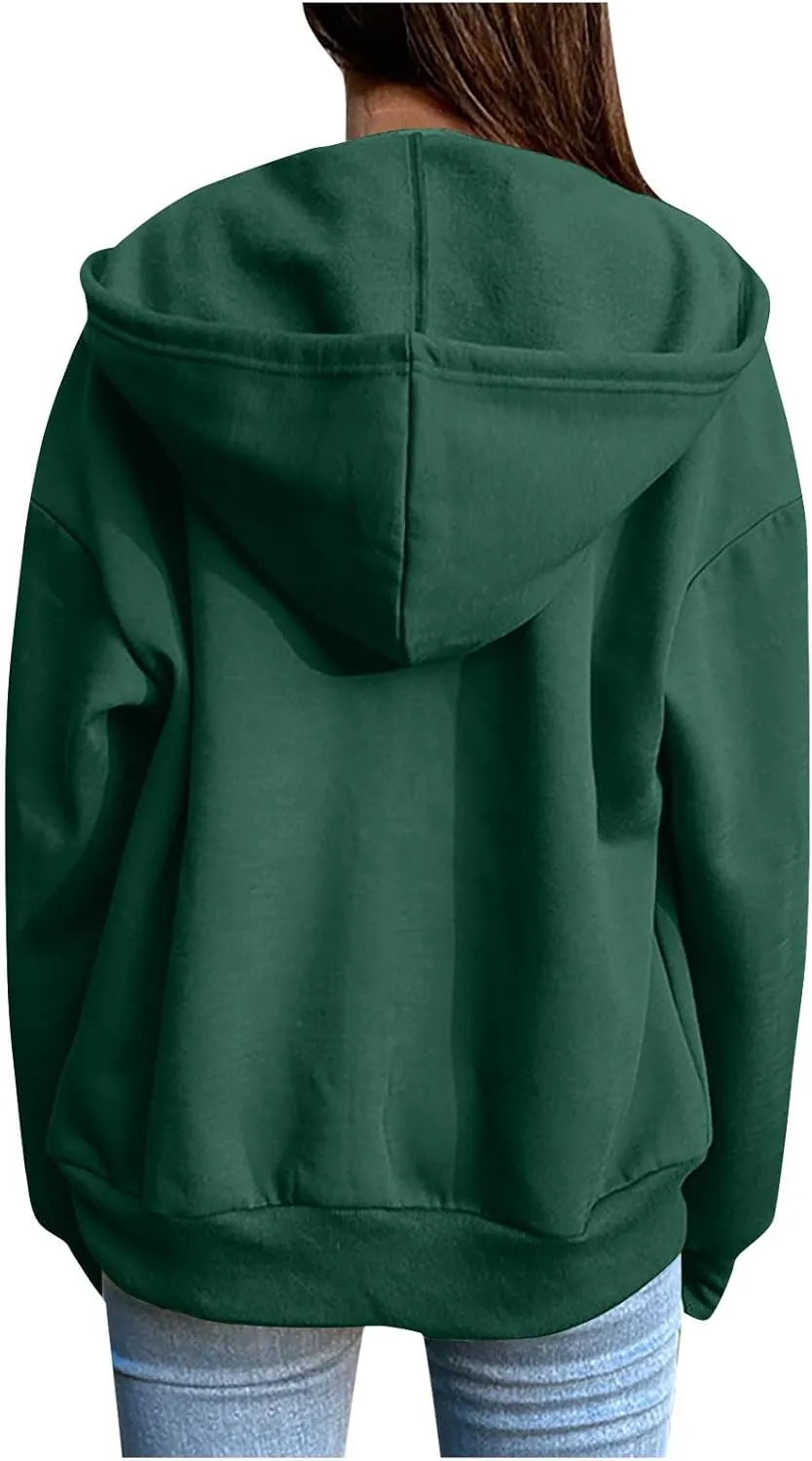 Mzkdieey Womens Zip Up Hoodies Fall Jacket Drawstring Long Sleeve Hooded Sweatshirts Oversized Outerwear Coat with Pockets