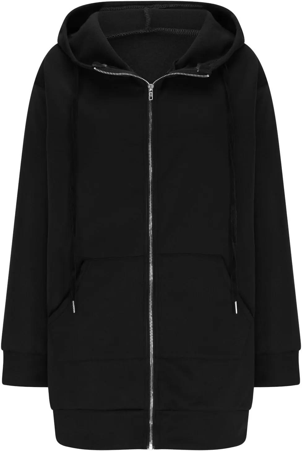 Mzkdieey Women's Zip Up Hoodies Oversized Fleece Long Tunic Sweatshirts Drawstring Long Sleeve Jacket Coats with Pockets