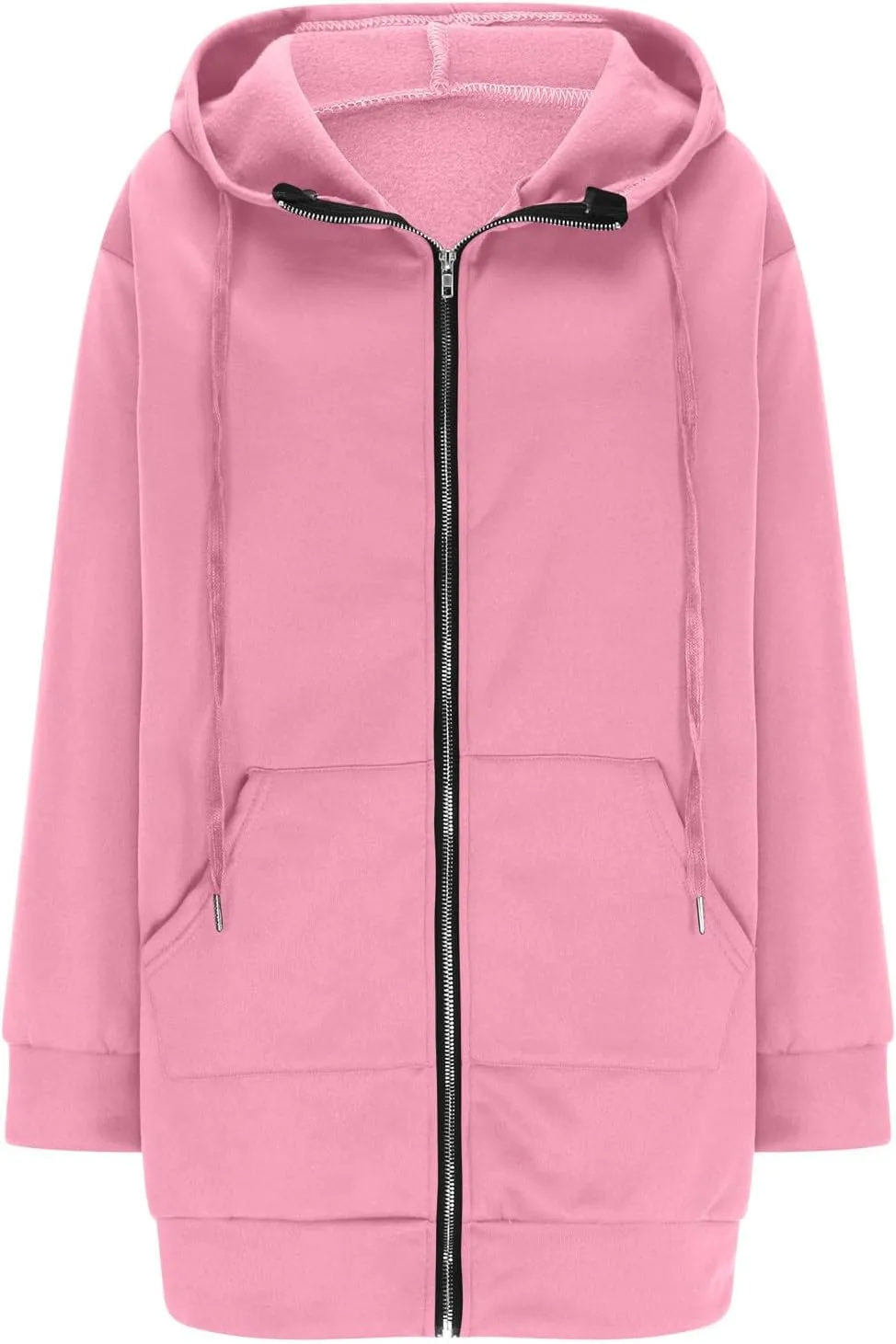 Mzkdieey Women's Zip Up Hoodies Oversized Fleece Long Tunic Sweatshirts Drawstring Long Sleeve Jacket Coats with Pockets