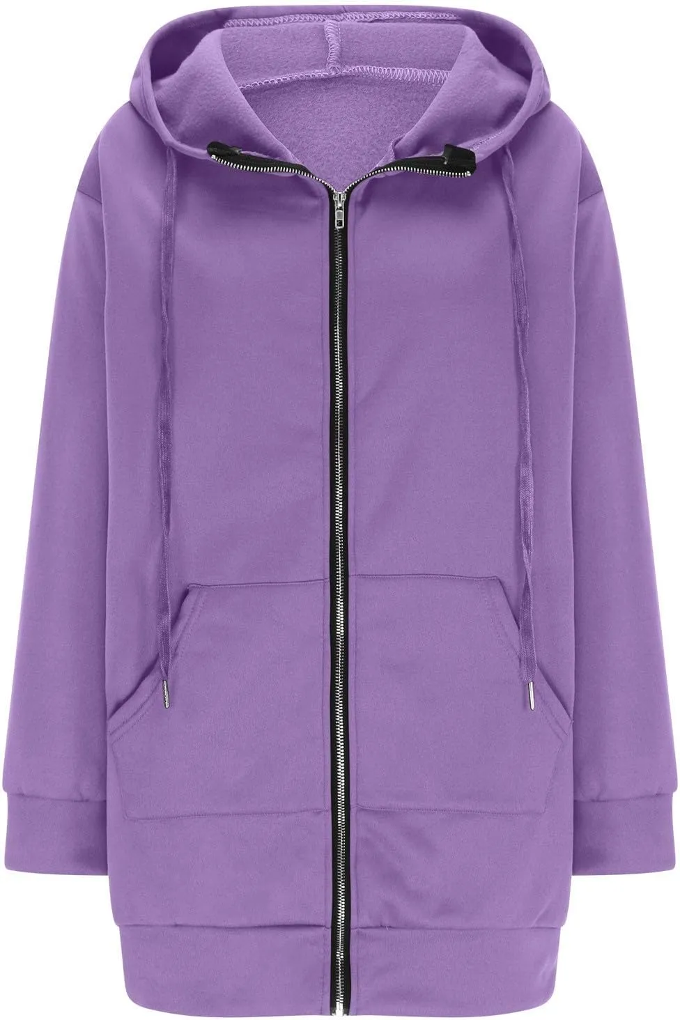Mzkdieey Women's Zip Up Hoodies Oversized Fleece Long Tunic Sweatshirts Drawstring Long Sleeve Jacket Coats with Pockets