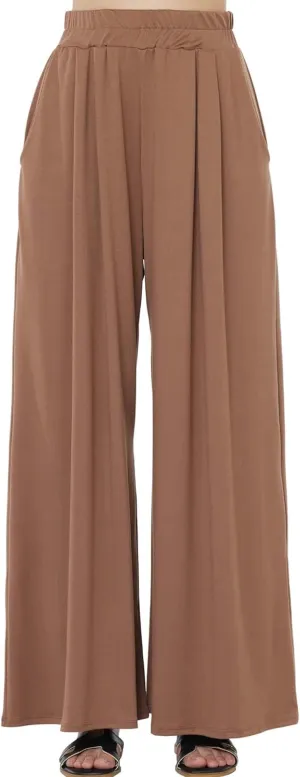 noflik Women's Comfy High Waisted Knit Wide Leg Yoga Pants Business Casual Elastic Waist Loose Trendy Trousers with Pockets