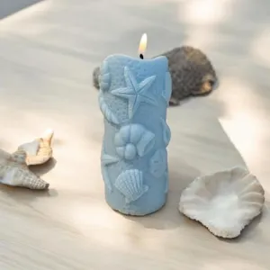 Ocean Blue Beach Scented Pillar Candle, Decorative Pillar Candles, Home Decoration Items, Decorative Items for Home and Office, Set of 1, Scented Pillar Candles for Home Decor