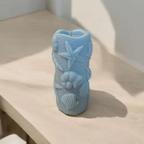 Ocean Blue Beach Scented Pillar Candle, Decorative Pillar Candles, Home Decoration Items, Decorative Items for Home and Office, Set of 1, Scented Pillar Candles for Home Decor