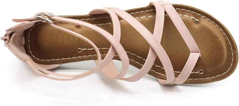 Ollio Women's Shoe Gladiator Strap Flat Zori Sandal