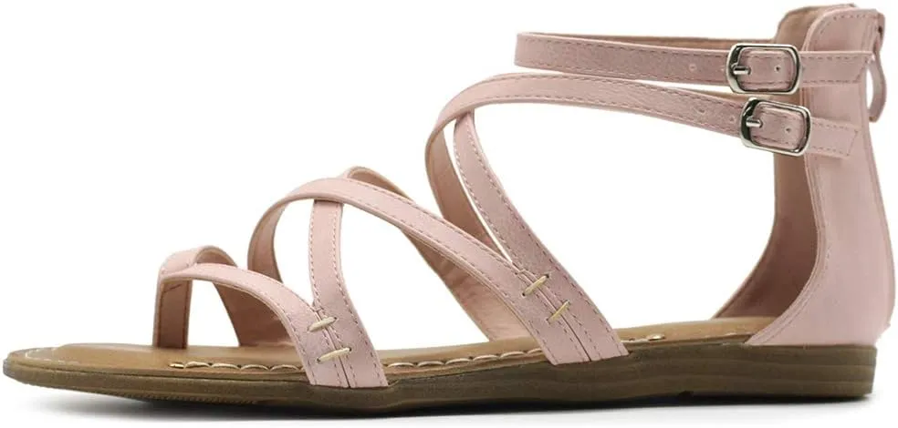 Ollio Women's Shoe Gladiator Strap Flat Zori Sandal