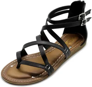 Ollio Women's Shoe Gladiator Strap Flat Zori Sandal