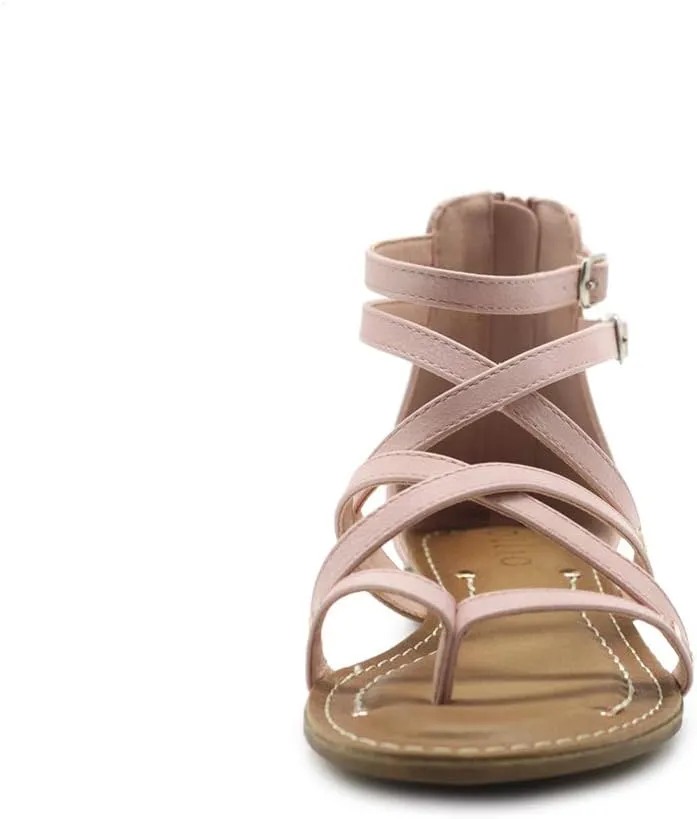 Ollio Women's Shoe Gladiator Strap Flat Zori Sandal