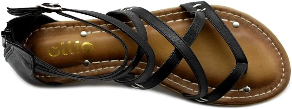 Ollio Women's Shoe Gladiator Strap Flat Zori Sandal