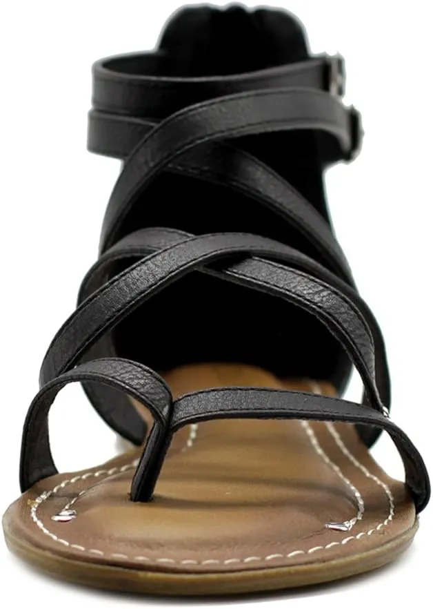 Ollio Women's Shoe Gladiator Strap Flat Zori Sandal