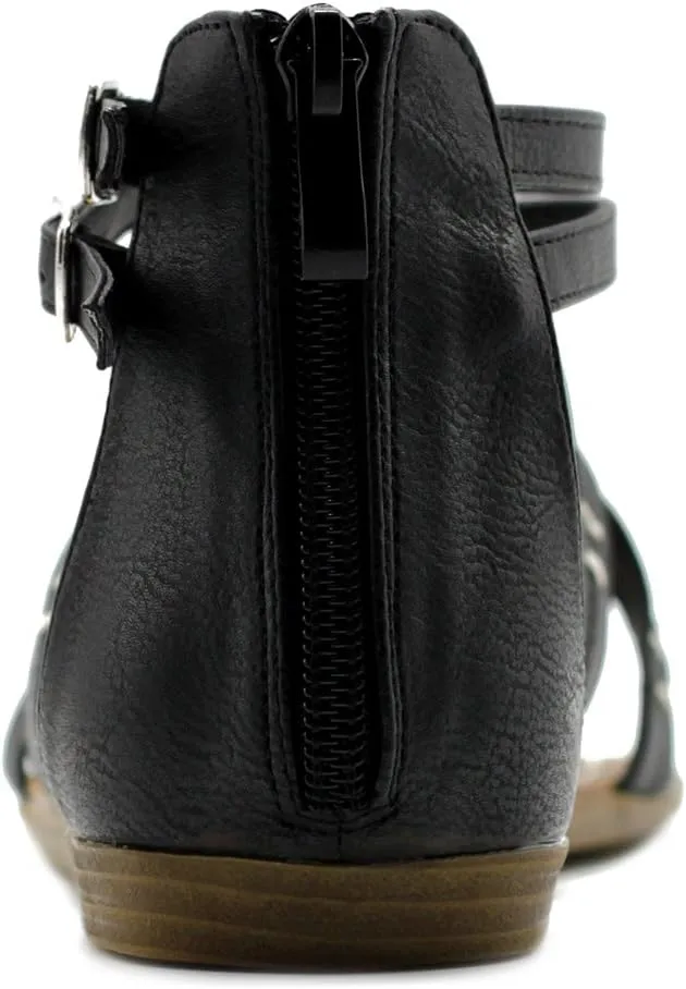 Ollio Women's Shoe Gladiator Strap Flat Zori Sandal