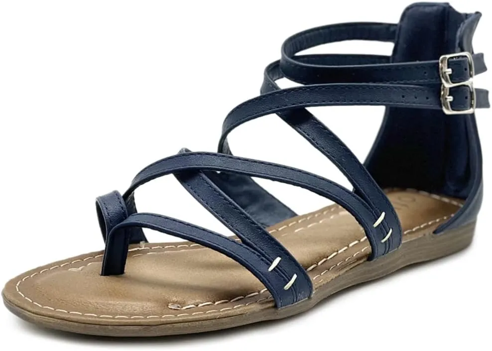 Ollio Women's Shoe Gladiator Strap Flat Zori Sandal