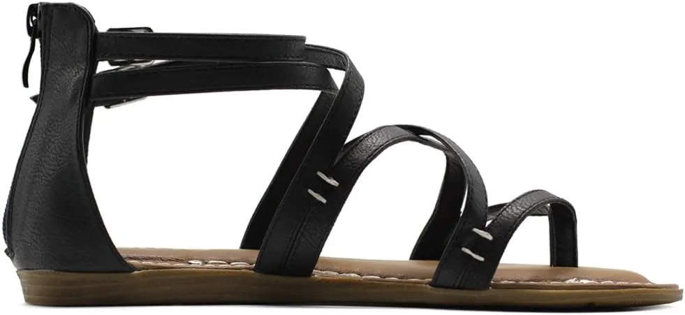 Ollio Women's Shoe Gladiator Strap Flat Zori Sandal