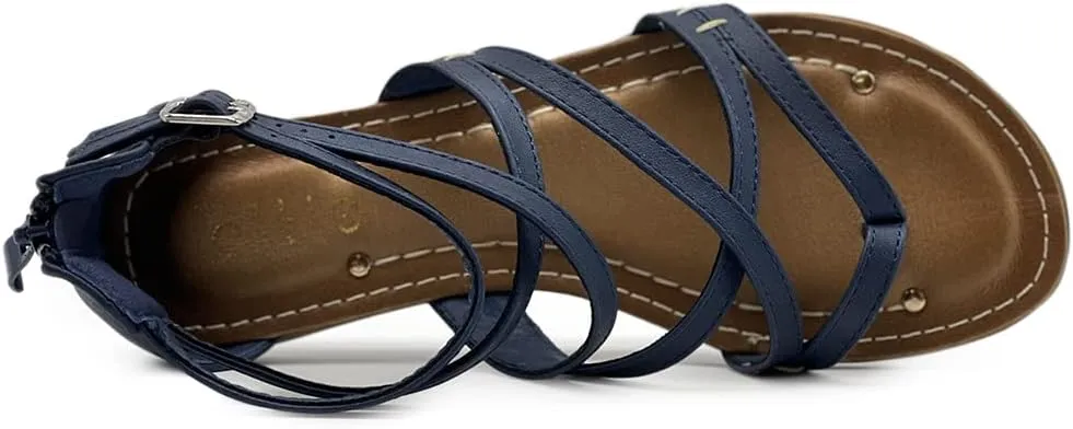 Ollio Women's Shoe Gladiator Strap Flat Zori Sandal