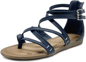 Ollio Women's Shoe Gladiator Strap Flat Zori Sandal