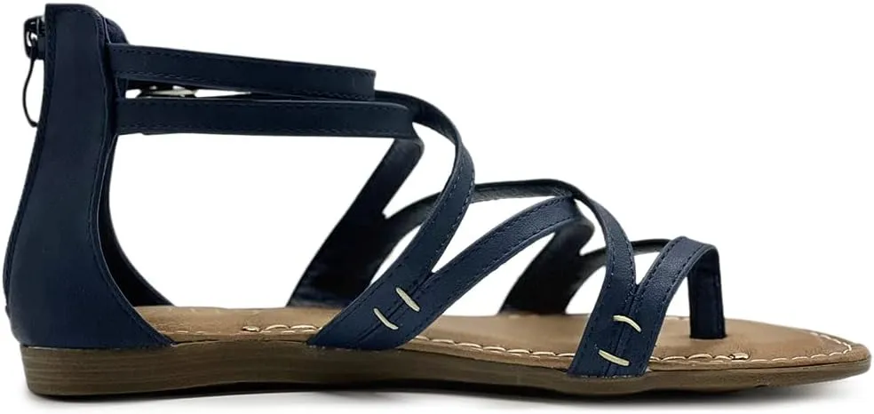 Ollio Women's Shoe Gladiator Strap Flat Zori Sandal