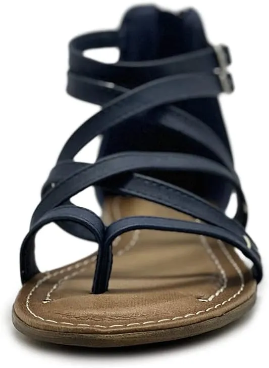 Ollio Women's Shoe Gladiator Strap Flat Zori Sandal