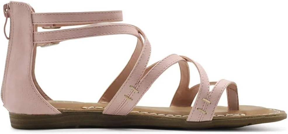 Ollio Women's Shoe Gladiator Strap Flat Zori Sandal