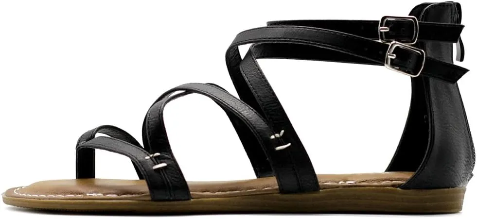 Ollio Women's Shoe Gladiator Strap Flat Zori Sandal