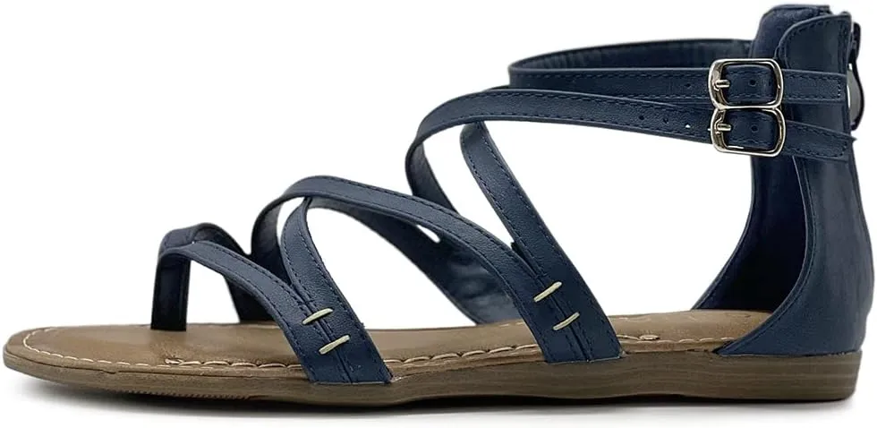 Ollio Women's Shoe Gladiator Strap Flat Zori Sandal