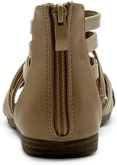 Ollio Women's Shoe Gladiator Strappy Zip Closure Multi Color Sandal