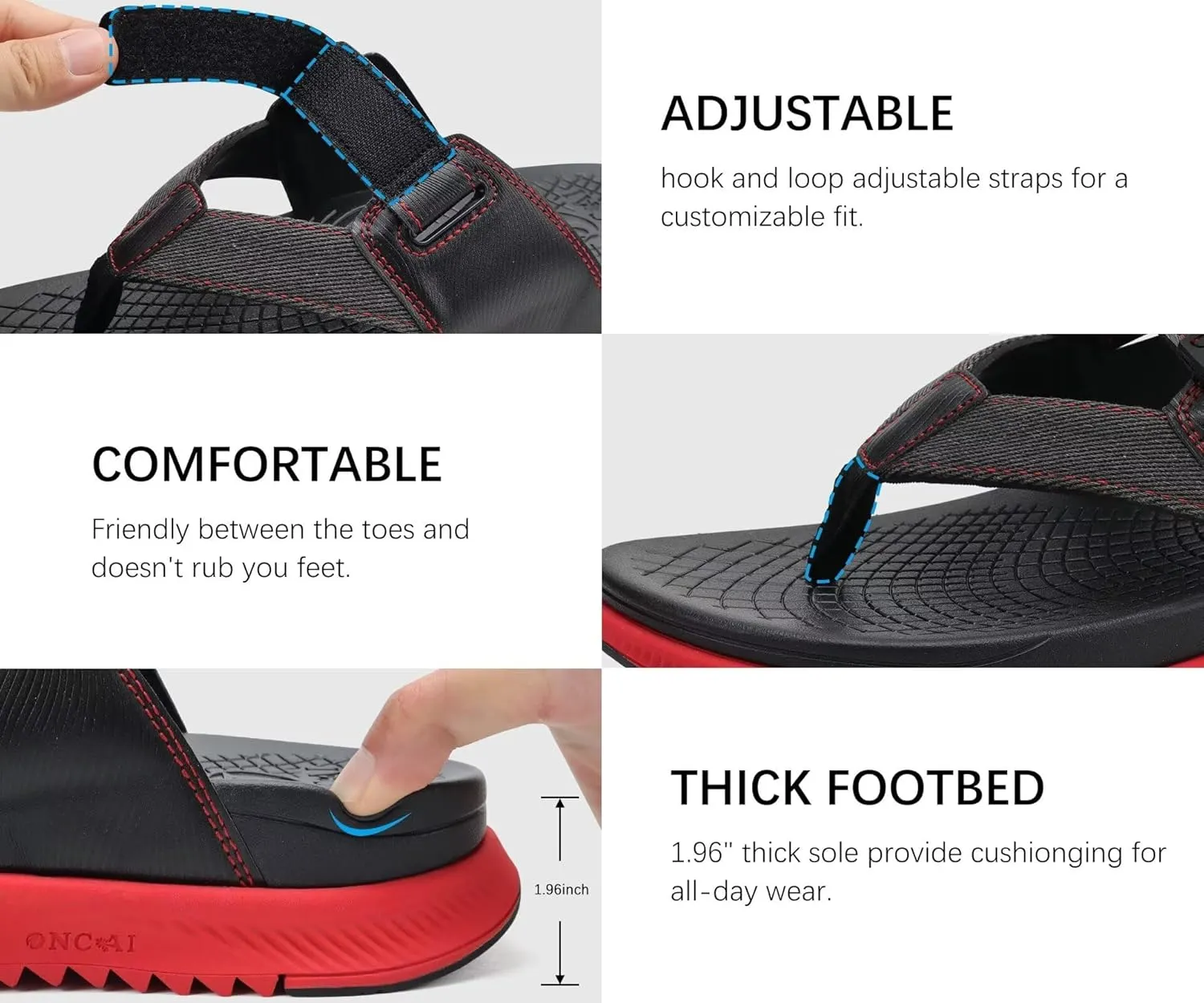 ONCAI Mens Orthopedic Flip Flops Men's Walking Sandals with Arch Support Sport Recovery Sandal for Man size 7-14