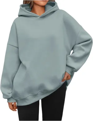 Oversized Hoodies for Women Fleece Long Sleeve Sweatshirts Solid Loose Pullover Comfy Warm Tops with Pocket