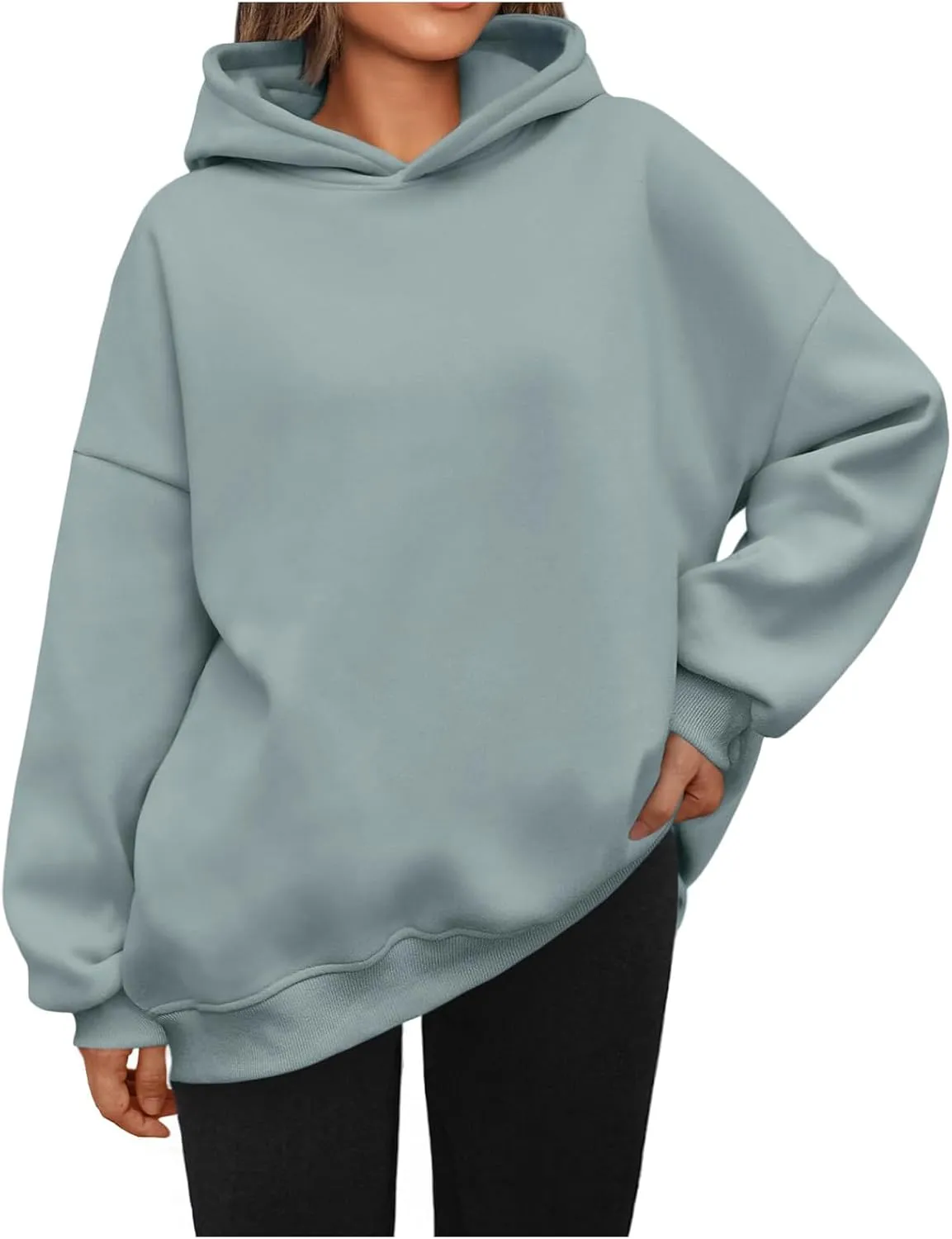 Oversized Hoodies for Women Fleece Long Sleeve Sweatshirts Solid Loose Pullover Comfy Warm Tops with Pocket