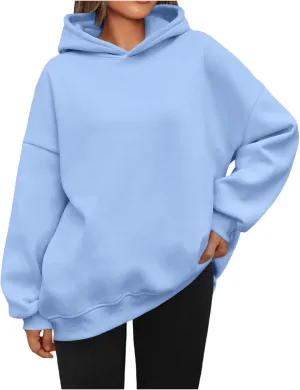 Oversized Hoodies for Women Fleece Long Sleeve Sweatshirts Solid Loose Pullover Comfy Warm Tops with Pocket