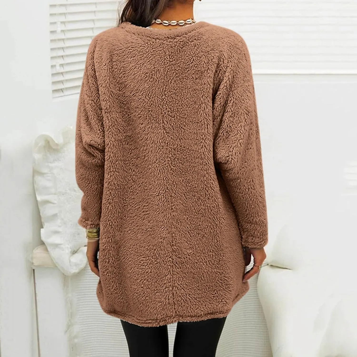 Oversized Sweaters For Women Casual Fleece Fuzzy Faux Shearling Warm Winter Outwear sweatshirt Shaggy Coat Cute hoodie