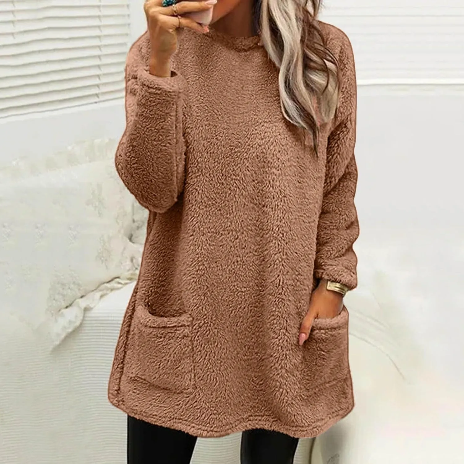 Oversized Sweaters For Women Casual Fleece Fuzzy Faux Shearling Warm Winter Outwear sweatshirt Shaggy Coat Cute hoodie