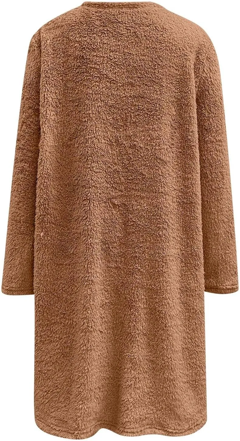 Oversized Sweaters For Women Casual Fleece Fuzzy Faux Shearling Warm Winter Outwear sweatshirt Shaggy Coat Cute hoodie