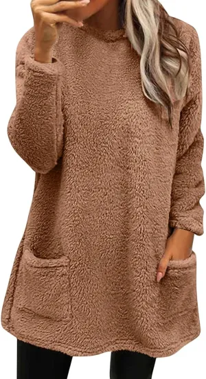 Oversized Sweaters For Women Casual Fleece Fuzzy Faux Shearling Warm Winter Outwear sweatshirt Shaggy Coat Cute hoodie