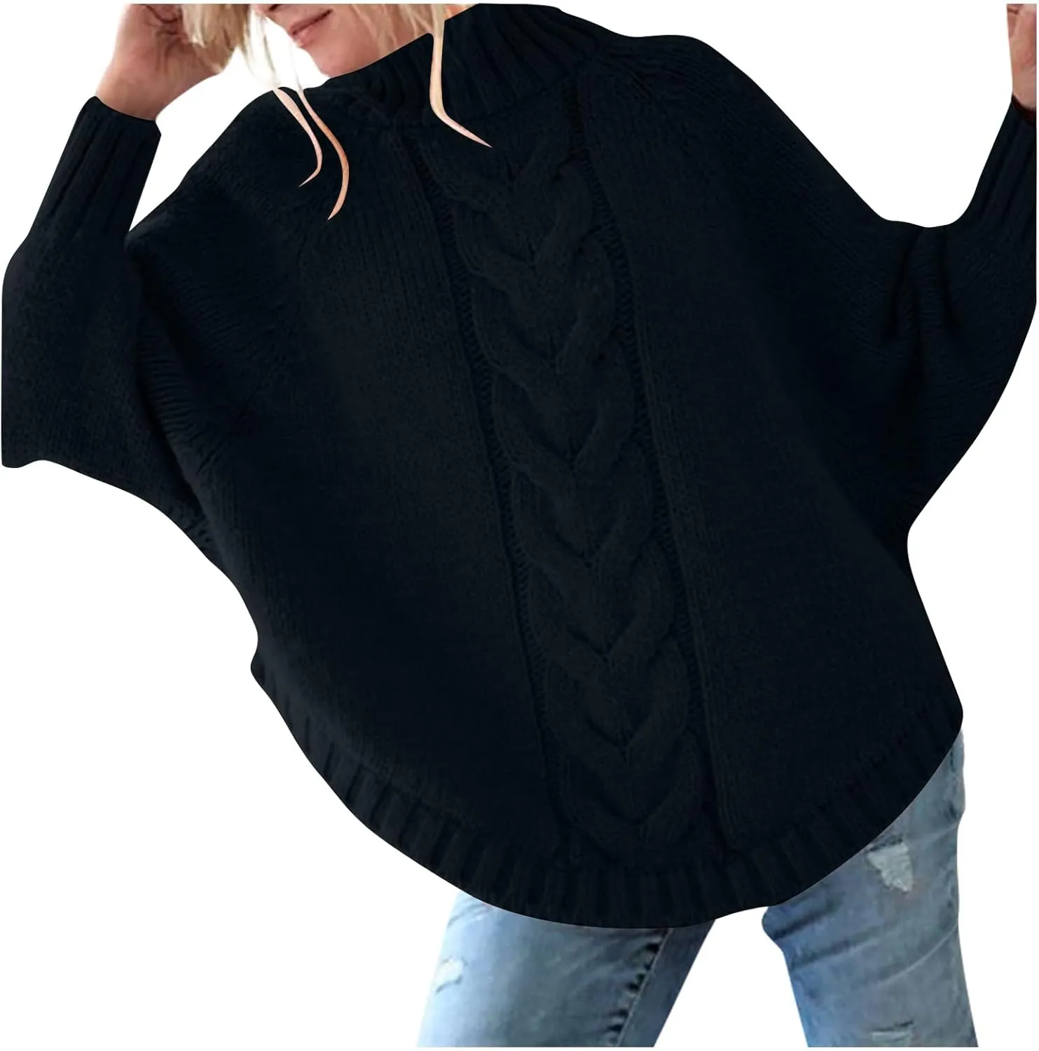 Oversized Sweaters for Women Loose Fit Fleece Batwing Sweaters Casual Crewneck Wool Chunky Knit Sweaters