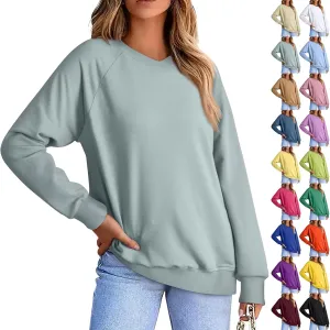 Oversized V Neck Sweatshirt Women Plus Size Plain Pullover Sweatshirts Cute Teen Long Sleeve Sweat Shirts Y2k Tops
