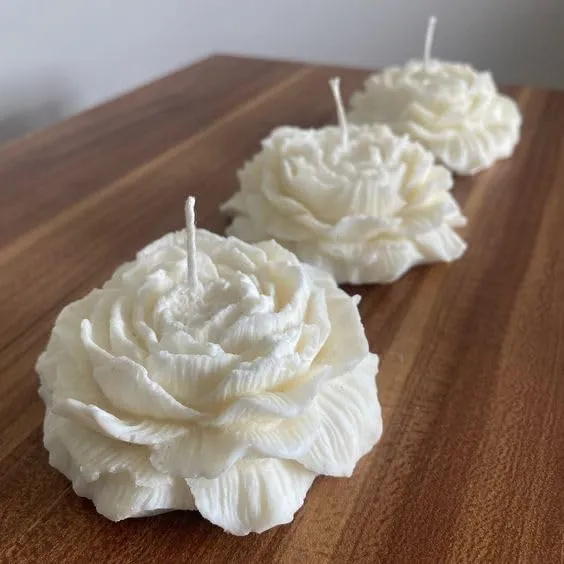 Peony Flower Candle | Set of 2 | White | Jamaican Coffee Scented | 100% Soy wax candle | 20  burn hours | 85 grams | Clean burn | Vegan | Eco-friendly | Home Decor | Gifting | Aesthetic